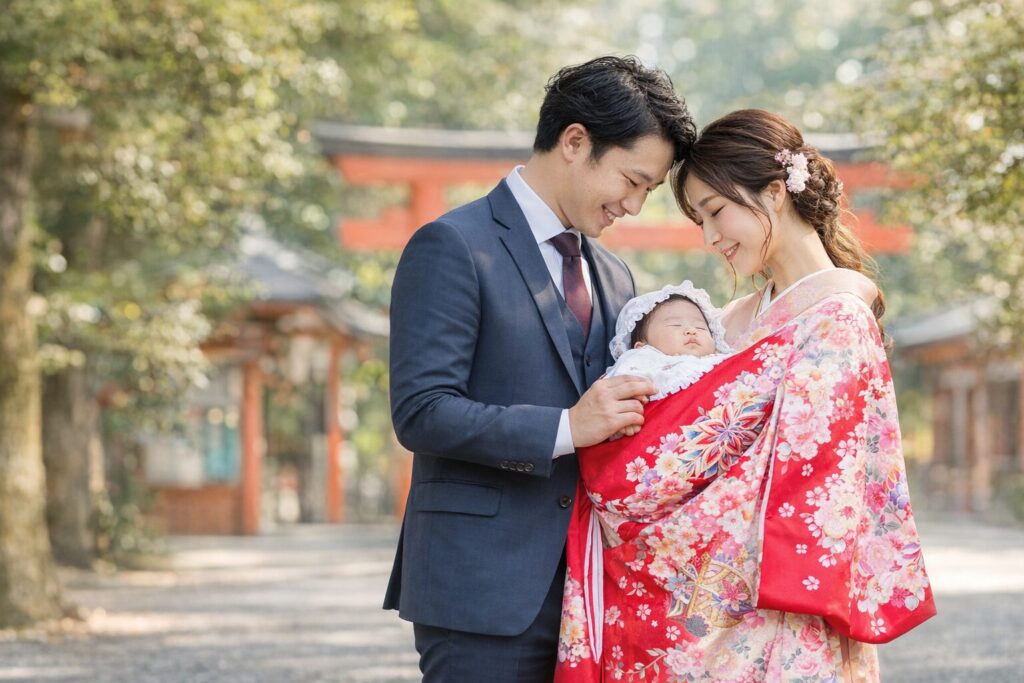 お宮参り　出張撮影　神社　家族写真